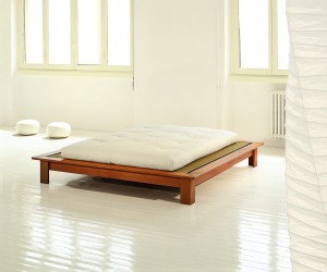 letto artigianale in massello di faggio o rovere, naturale, ecologico, in stile orientale / giapponese: Quadro