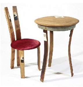 sedia lepre e tavolo riciclo barrique rovere