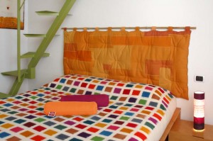 testiera letto imbottita patchwork arancione cotone Onfuton